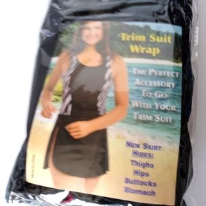 Trim Suit Black Full Coverage Swimsuit Wrap Sz S (8-12) NIB